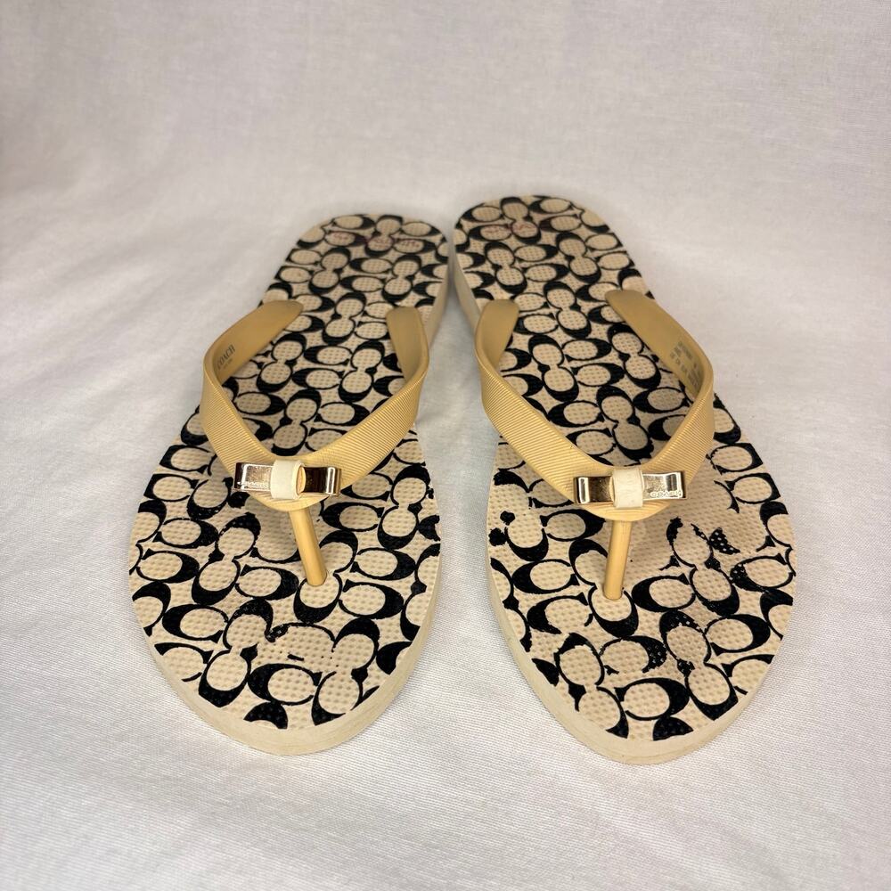 Coach Amel Signature Logo Flip Flops Sandals Women's US 9B Ivory